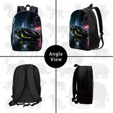 No es un estuche de lápices, correas ajustables para el hombro con cremallera, estampado de motivo de coche de carreras para noches lluviosas en la ciudad, gran capacidad y ligero, adecuado para uso escolar por adolescentes. - Negro - Ver 11