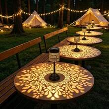 2/1pc Vintage Mandala Peony LED Table Lamp, Warm Light, Hollow Shadow Decoration, IP44 Waterproof Metal Solar Light, Auto On/Off, Exquisite Landscape Light, Suitable For Garden, Patio, Balcony, Camping, Wedding And Other Occasions - Warm-lighted Peony - View 5