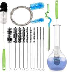12 Pcs Tube Pipe Cleaners Kit, 17" Long Handle & 8.2" Multi-Diameter Brushes, 35" Flexible Dual-Head Cleaner For Narrow Neck Bottle, Curved Glass Tube, Hard-To-Reach Crevices - Default - View 7