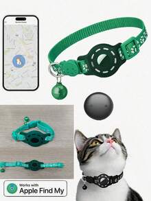 1 pieza Collar reflectante ajustable para gato, collar localizador para mascota compatible con Apple Find My Tracker, diseño de estampado animal de 7-9 pulgadas, collar removible para gatos, no compatible con Android - Multicolor - Ver 15