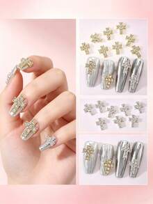 10 pièces/20 pièces Décoration d'ongles style punk en alliage de croix, accessoires de gemmes d'ongles 3D brillantes de style européen et américain, décoration d'ongles faux strass Y2K, accessoires de décoration DIY multifonctionnels, fournitures d'art d'ongles d'été, breloques d'ongles - Multicolore - Voir 5
