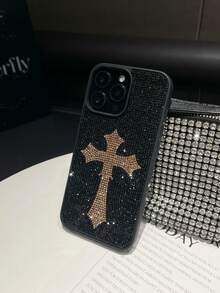 1件 金色十字鑲鑽手機殼 奢華防摔 2合1保護殼 相容 iPhone 17 Pro Max/13/14 - 金色 - 查看 4