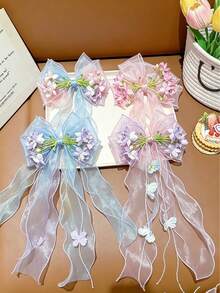 1pc Children's Hair Accessory Spring Fresh Small Bow Hair Clip For Girls, Sweet Orchid Hairband And Forest Style Pearl Tassel Hair Accessory (Slight Color Difference Between Actual Product And Image) - Mixed color - View 13