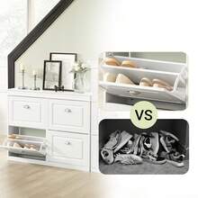 SoBuy Shoe Cabinet With 4 Flaps, Shoe Rack, Shoe Tipper With 8 Storage Compartments, Shoe Chest, Shoe Storage, White, BHT Approx. 105x82x24cm, FSR79-W - 白色 - 查看 4