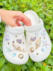 16pcs Gold Conch Shell Accessories, Transparent Starfish, Gold Shell Detachable Shoe Charms, Fashionable And Elegant, Suitable For Perforated Sandals - Multicolor - View 5