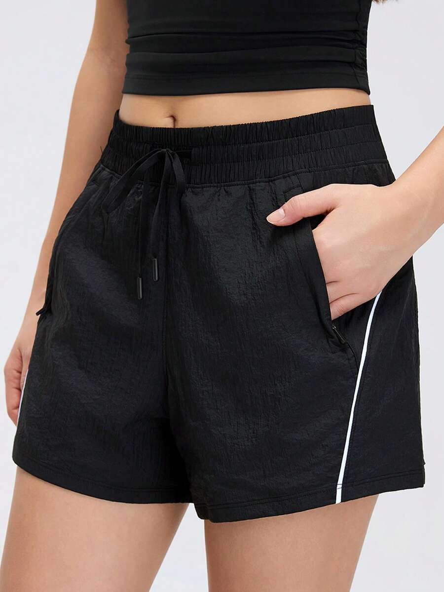 KyrLssu Minimalist Contrast Color Line Casual Shorts, Elastic Waist Loose Fit Shorts, Suitable For Various Styles Daily Matching
