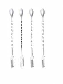 1PC/4PCS Stainless Steel 304 Long Handle Spoon Cocktail Stirring Rod Cocktail Mixing Spoon Ice Spoon Coffee Milk Tea Stirring Rod - Silver - View 9
