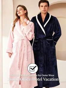 1pc Ultra Soft Long Flannel Bathrobe, Extra Thick, Suitable For Spa, Hotel And Home Use, Unisex, Multi-Color Spring/Autumn Style, Highly Absorbent And Quick Drying, Loose And Comfortable Home Bathrobe - One Size Fits All, Multiple Colors - View 2