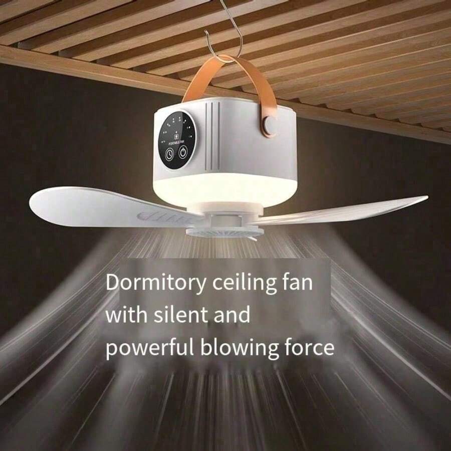 1pc Portable Handheld Fan Light, Rechargeable Remote Control LED Night Light, Brushless Motor Low Noise, USB Charging Mini Fan, Suitable For Dorm, Home, Outdoor Use