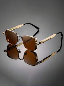 2026 New 1-3 Pairs Men's Square Frame Gold/Silver Retro Steampunk Metal Frame Fashion Glasses, Suitable For Old Money Style, Events, Parties, Holidays - Multicolor - View 10