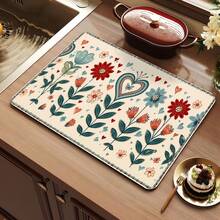Luckybutterfly 1pc Romantic Floral Heart Pattern Multi-Functional Washing Machine, Kitchen Drain Mat, Scratch-Resistant, Absorbent And Durable Washing Machine Protective Mat, Suitable For Laundry Room, Kitchen Countertop, Easy To Clean Surface, Suitable For Washing Machine, Kitchen, Dining Table, Modern Home Fashion Design, Prevents Scratches And Spills, Perfect Gift For Friends - Romantic Floral Heart Pattern - View 7