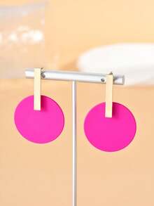 Round Drop Earrings - Hot Pink - View 5