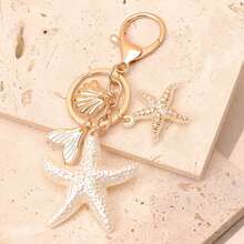 1 pieza Llavero unisex de acrílico bicolor con concha marina, colgante de cola de pez y estrella de mar, serie de playa de verano, regalo para amigos, dije para llavero - Multicolor - Ver 4