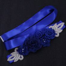 1pc Romantic Fabric Flower Handmade Rhinestone Bridal Waist Belt Wedding Dress Decoration Maternity Photography Accessory - Royal Blue - View 3