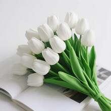 5/10/200pcs Artificial White Tulips With Green Stems, Plastic Flowers For DIY Crafts, Bridal Bouquet, Home And Tabletop Decor, Valentine's Day Gift, Non-Electric Natural-Looking Floral Decoration - White - View 4