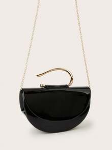 Elegant Patent Leather Women's Handbag, Minimalist Clutch Bag With Chain, Lightweight Luxury Handbag For Parties/Evenings, Perfect Birthday Gift For A Girlfriend, Suitable For Parties - 薑色 - 查看 4