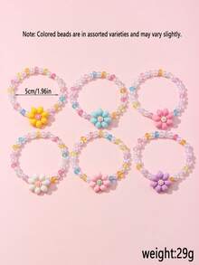 6Pcs Kids Flower Beaded Bracelets Set, Colorful Faux Pearl Children Jewelry, Ideal Birthday Gifts, Party Favor Supplies For Little Girls Wrist - Multicolor - View 3
