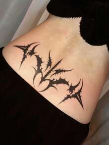 STARTTOOS Sexy Back Waist & Chest Tattoo Sticker - Black Gothic Cyberpunk Classic Totem Temporary Body Tattoo Decal For Chest, Waist, And Abdomen, 1pc/Pack - Black - View 3