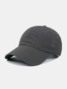 1 pieza Gorra de béisbol de malla transpirable de color negro sólido para mujer, gorra ajustable con cierre a presión para el verano - De secado rápido y transpirable - Ver 3