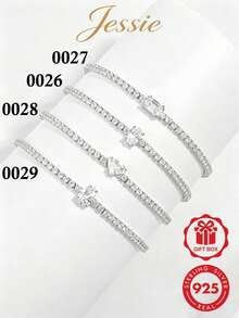 1件奢華閃耀優雅精緻時尚925純銀立方氧化鋯幾何方形&水滴設計手鍊，適合女性約會、派對、宴會、日常配戴，展現魅力，送禮首選 - 銀色 - 查看 1