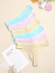 6 قطع/مجموعة سراويل داخلية مضلعة مريحة بتصميم ثونغ G-String T-Back بدون خياطة، سراويل داخلية نسائية مثلثة مثيرة ومريحة - متعدد الألوان - مشاهدة 4