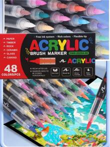 12/24/36/48-Color Acrylic Markers, Soft-Tipped Acrylic Pens, Fast-Drying Waterproof Acrylic Markers, Suitable For Canvas, Rock Painting, Wood, Stone, Glass, Ceramic, Textile Painting, And DIY Crafts, Making Them Ideal For Back-To-School Gifts, Suppli - Multicolor - View 5