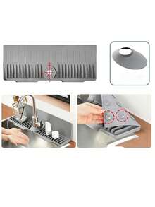 Kitchen Faucet Splash Guard Silicone Mat, Sink Countertop Anti-Stain Draining Mat, Anti-Water Accumulation Design, Easy To Clean, Suitable For Cleaning Tools, Dispenser Bottles, Bottles, Cups - View 10