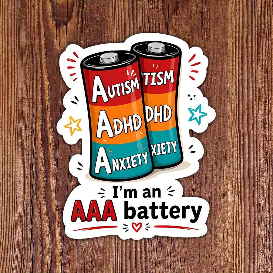 1 Stück - 3 Zoll Im An AAA Batterie lustiger Neurospicy Aufkleber für Laptops, Wasserflaschen, Notizbücher, Tassen für Studenten, Lehrer, Büroangestellte, Kreativesmitarbeiter, Pendler und alle, die mit Chaos und niedriger sozialer Batterie funktionieren - A - Übersicht 1