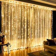 1 Paquete, 600/300/200/100 Luces de Hada LED Cortina, Luces de Cadena de Navidad Alimentadas por USB, Adecuadas para Dormitorio, Sala de Estar, Decoración de Boda, Fiesta de Cumpleaños, Navidad, Acción de Gracias, Decoración de Halloween y Luces Festivas - Cadena de luces de cortina USB - Ver 5
