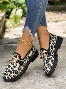 White Leopard Print Design Thick Sole Women's Buckle Lightweight Flat Shoes Non-Slip Versatile Outdoor Shoes - White - View 7