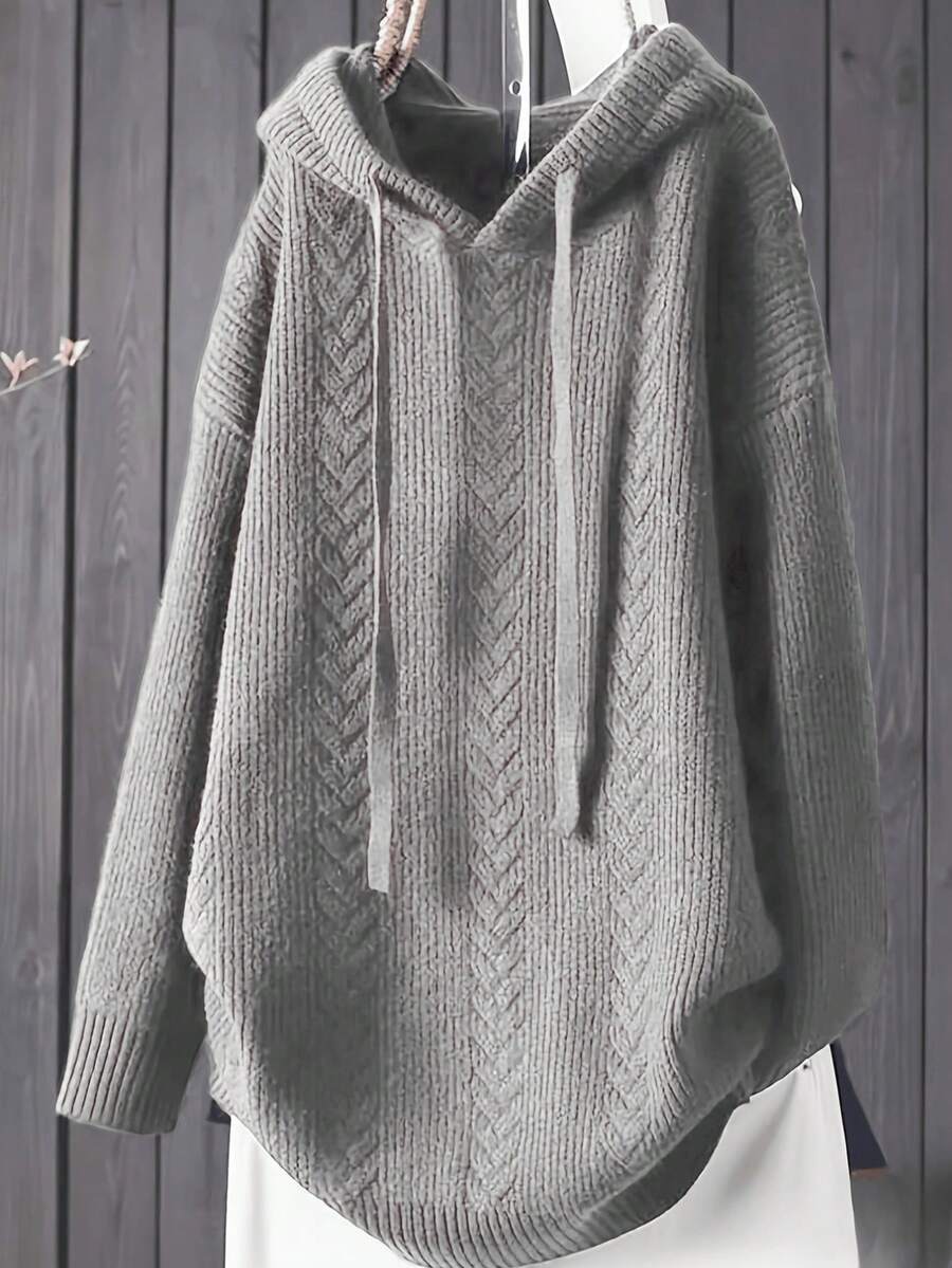 Suéter holgado y casual con capucha, mangas largas y cordón ajustable para mujer de talla grande y unicolor - Flor gris de Beizhong - Ver 1