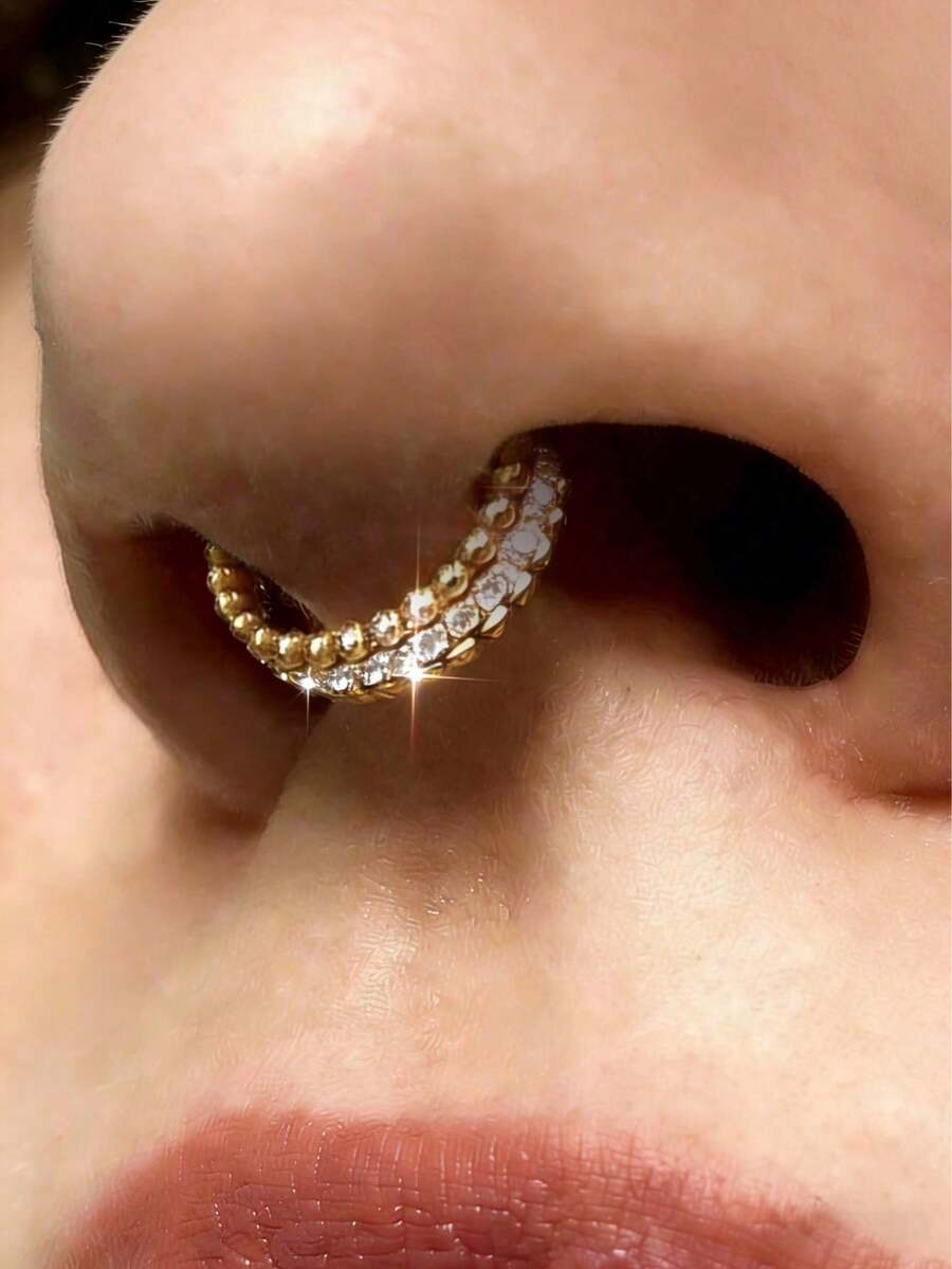 1pc G23 Round Hinge Nose Ring, 16G/18G Piercing Earring, Zirconia Inlaid Gold Plated Earring Hoop, Y2K And Gothic Style Nose Piercing Set - Personalized Nose Ring - View 1