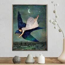 1pc Waterproof Frameless Ar,Modern Abstract Bluebird And Girl Canvas Poster-Woven Fabric Canvas Wall Art Prints, Kitchen Decor, Living Room Wall Art, Wall Prints, House Decor, Room Stuff, Vintage Decor - Cartoon - View 2