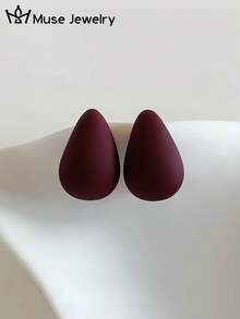 1 Pair Minimalist Exquisite Niche Vintage Red Water Drop Shaped Design Matte Texture Stud Earrings High-End Elegant Unique Suitable For Women Daily Casual Autumn Winter Wear - Burgundy - View 2