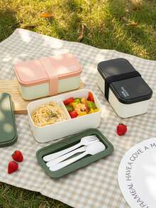 1/4 piezas Caja de almuerzo de unicolor tipo macaron con compartimentos, caja de almacenamiento de frutas reutilizable, caja de conservación de alimentos con compartimento para utensilios incorporado, apta para microondas, caja de almuerzo/bolsa de almuerzo de gran capacidad, bolsa bento, adecuada para estudiantes, trabajadores de oficina, niñas y mujeres profesionales, perfecta para trabajo, deportes, camping y uso al aire libre - Multicolor - Ver 4