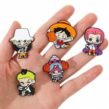 1/5pcs Q Version One Piece Anime Enamel Brooch, Luffy Zoro Cartoon Metal Lapel Pin, Backpack Clothing Hat Decoration Badge, Collectible Gift - Multicolor - View 3