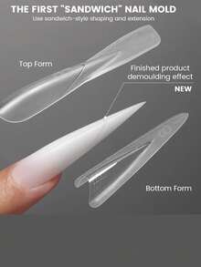 240 pièces Pointes d'ongles sandwich double face originales, forme longue, 15 tailles, moules d'ongles double face, convient pour le gel de construction, extension rapide des ongles, moules d'ongles en gel polymère, outils de salon de manucure - Multicolore - Voir 2