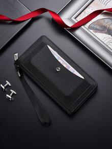 SHABILI 1pc Solid Color PU Large Capacity Zipper Business Wallet Clutch Phone Bag For Men, Commuting, Student, Daily Use - Black - View 6