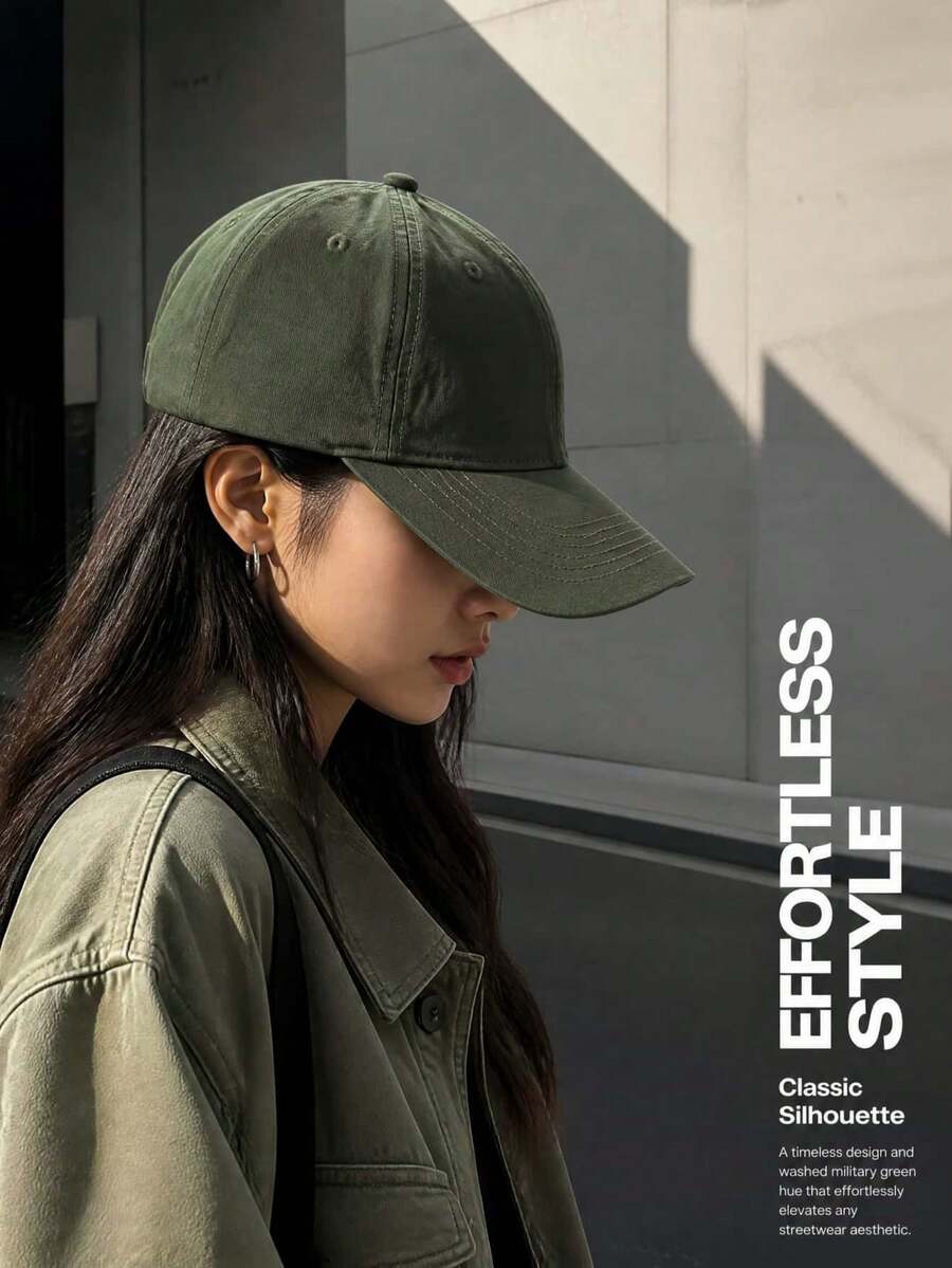 1pc Solid Color Casual Adjustable Baseball Cap, Unisex.Baseball Caps For Women. Hats For Ladies. Original Men's Caps - Army Green - View 1