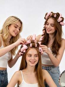 6/1pc Large Heatless Fluffy Wave Curling Rods, Suitable For Overnight Heatless Curls, Create Big Wave Hairstyle, Long Or Medium Hair Fluffy Curling Rods, Soft Curling Rods, Damage-Free Styling Tool - Multicolor - View 2