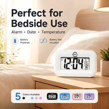 Pure White Minimalist Rounded Digital Alarm Clock, Versatile Design, Large Screen Display Of Time, Date, Day Of The Week And Temperature, Built-In Alarm Function, Low Saturation Aesthetic Suitable For Any Style, Practical And Thoughtful Choice For Back To School Gift, Birthday Favor, Christmas Small Gift, Battery Not Included - A - View 4