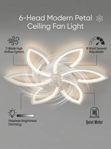 Flower Shape Flush Mount Ceiling Fan With LED Light, 3 Color Dimmable Low Profile Fan Ceiling Lamp, Quiet Adjustable Speed Non-Glaring Light For Bedroom, Living Room - Multicolor - View 6