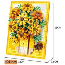 1011片梵谷向日葵積木 永恆花系列組裝裝飾品，女孩組裝玩具，生日禮物，3D向日葵積木裝飾 - 彩色 - 查看 7