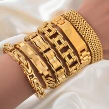 Fashionable Men Stainless Steel 18K Gold-Plated Geometric Cuban Bracelet Hip-Hop Style Suitable For Daily Gatherings Father Gifts Boyfriend Gifts - Gold - View 3