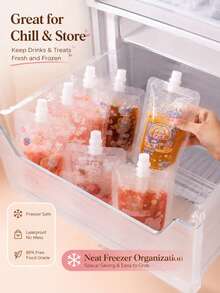 50Pcs Clear Spout Drink Bags, Cute Cartoon Stand-Up Beverage Pouches With Caps For Juice, Milk Tea, Coffee, Smoothies & Party Drinks - Multicolor - View 4