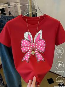 Women's White T-Shirt With Rabbit Ears And Paws In Leopard Print, Fashionable Animal Print T-Shirt, Casual Summer Blouse With Cute Bunny Design, Aesthetic And Fun Top - 藍白色 - 查看 1