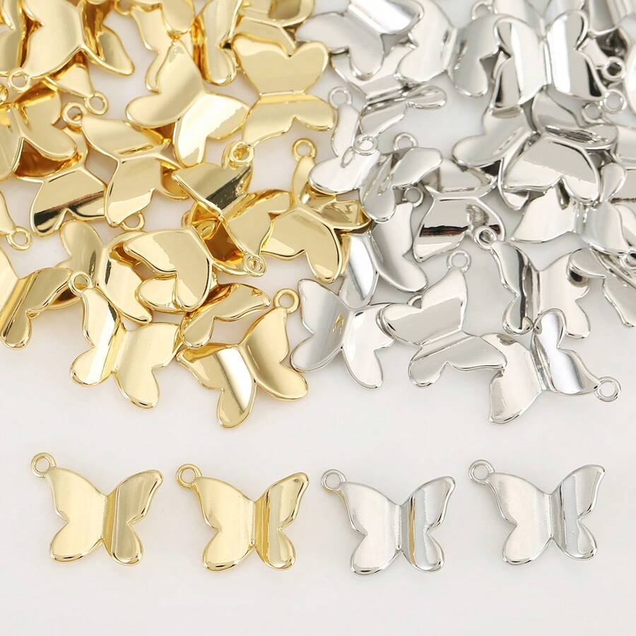 1件/10件 金色/銀色鍍蝴蝶吊墜飾品，DIY珠寶手工製作用 - DIY蝴蝶吊墜 - 查看 1