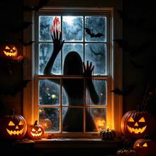 2pcs/1pc Halloween Horror Female Ghost Blood Hand Wall Stickers,For Halloween Party Glass Window DIY Backdrop Decorative Wall Stickers - Multicolor - View 4