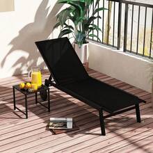 Patio Chaise Lounge Set Of 2 Fabric Lounger Chair With Tempered Glass Coffee Table Adjustable Backrest & Wheels Outdoor Lounge Reclining Chair For Backyard Poolside - Black - View 7