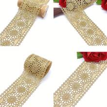 Ruban de dentelle brodée creuse dorée 1/5", ruban de dentelle au crochet floral vintage, bordure décorative dorée métallique, convient pour la couture, les loisirs créatifs DIY, la décoration de l'ourlet de robe, les accessoires de robe de mariée, la garniture de rideau, bande de tissu de dentelle élégante faite à la main - Multicolore A - Voir 4